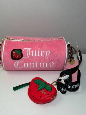 Juicy Couture Strawberry Bowler Bag Pink Velour Y2K Crossbody NWT